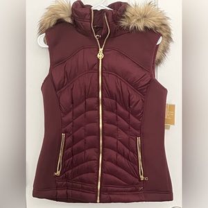 Wine Colored Michael Kors Puffer Vest w/ Furr Hood Size S.